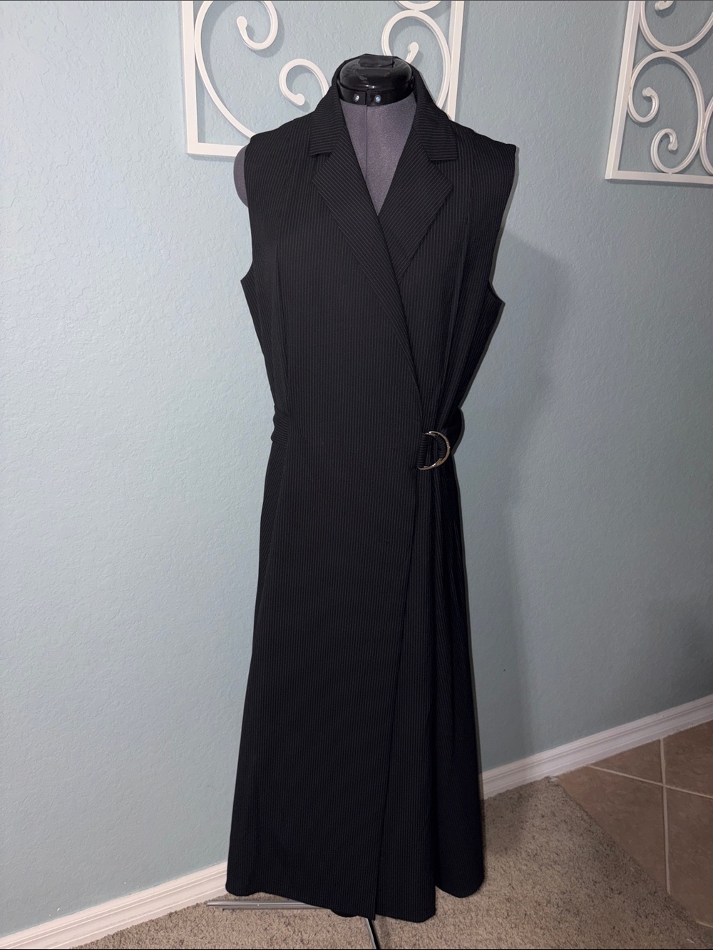 MARELLA pin Striped Sleeveless Belted Wrap Midi Dress